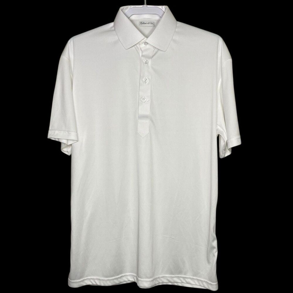 Collars & Co Polo Shirt Mens Large Relaxed Fit White Dress Collar Preppy Stretch